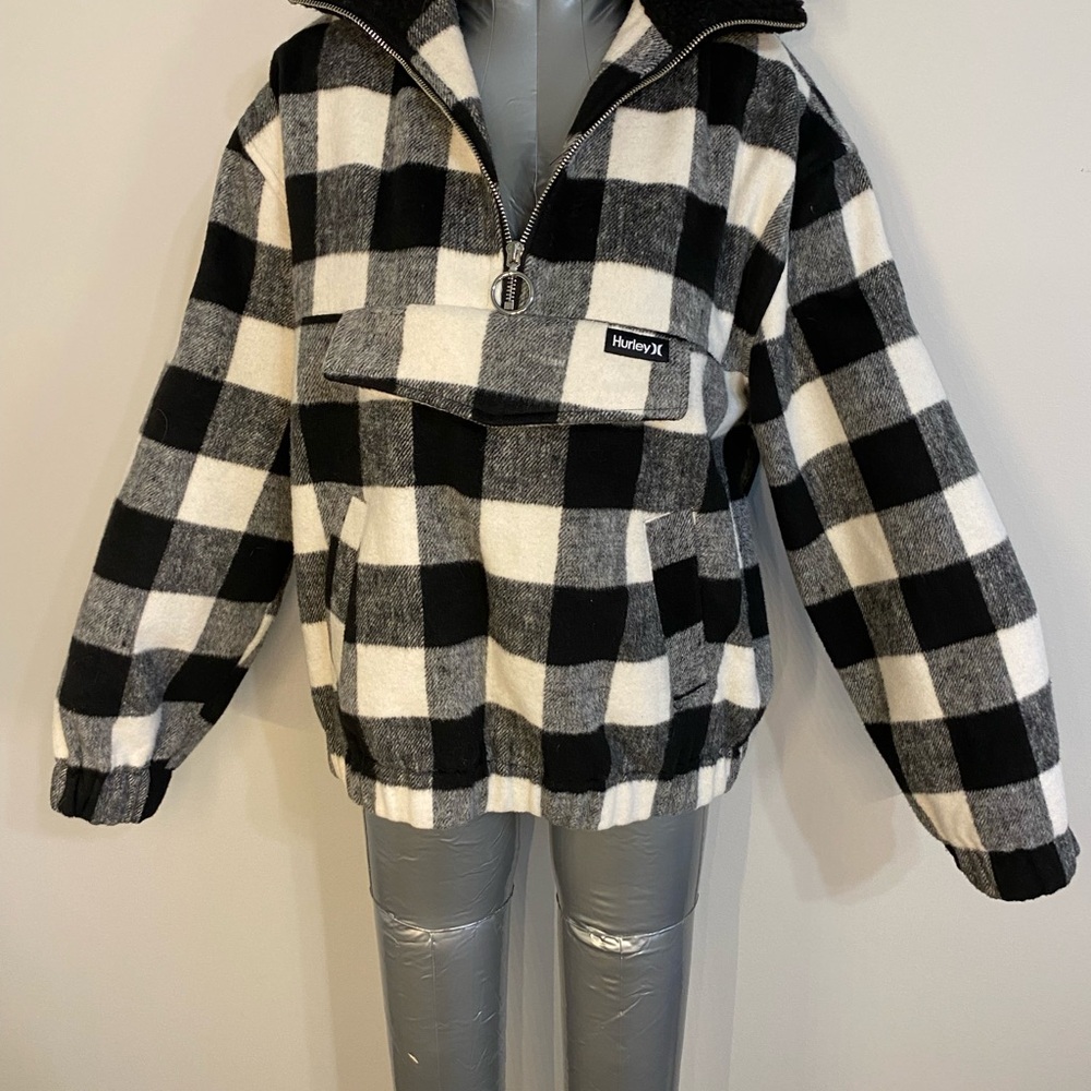 Hurley Plaid Black and White Puffer Jacket